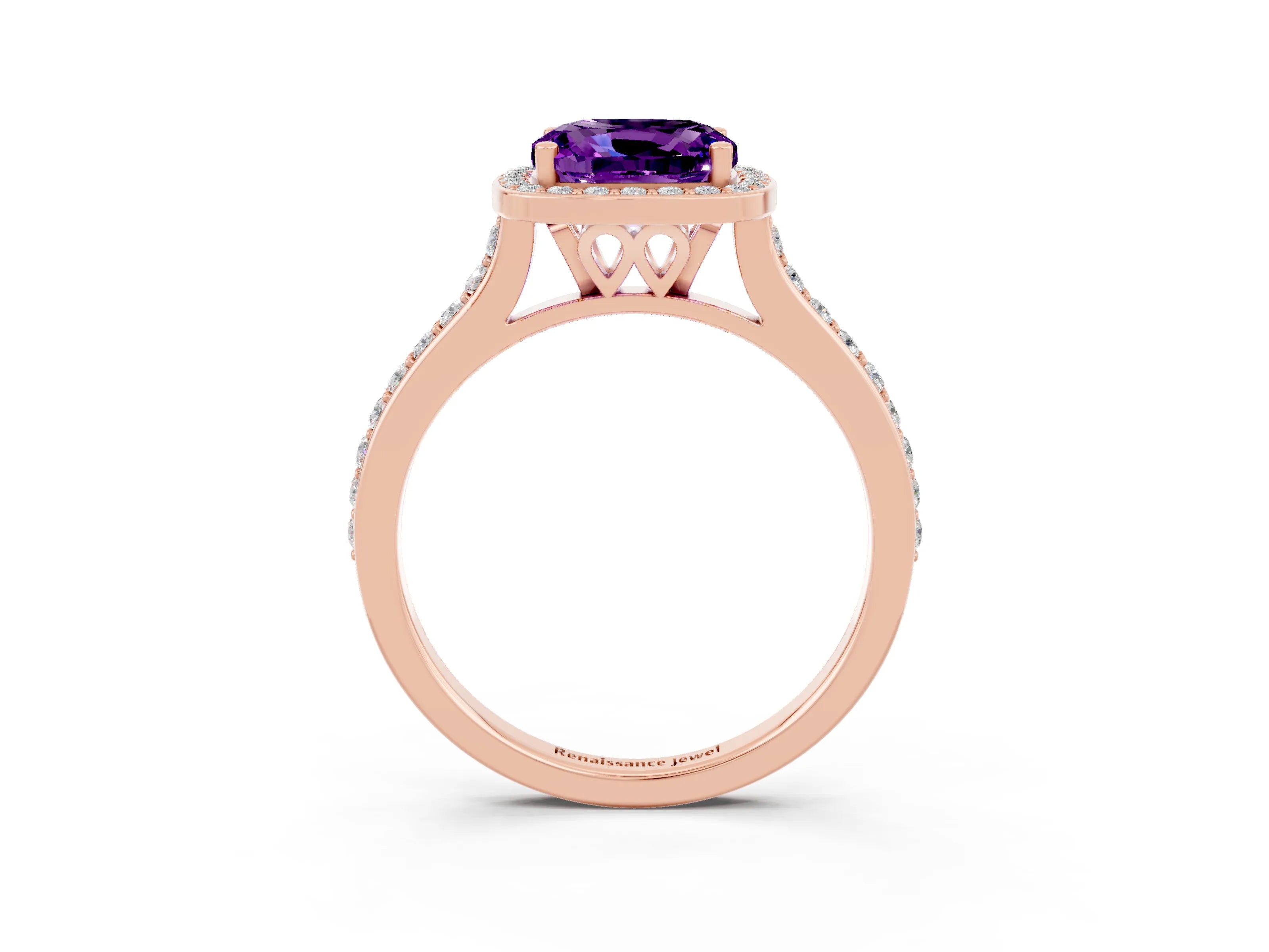 Rose gold Cushion Cut Halo Round Diamond Pavé Band with Four-Prong Setting_3