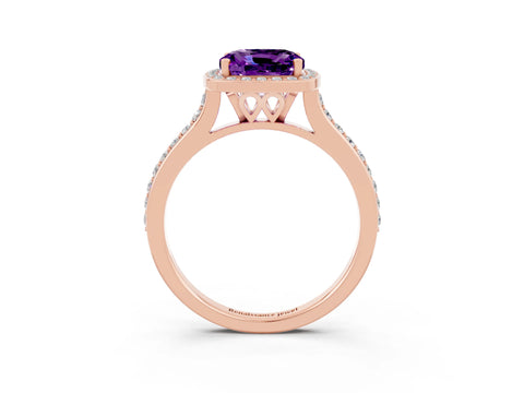 Rose gold Cushion Cut Halo Round Diamond Pavé Band with Four-Prong Setting_3