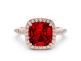 Rose gold Cushion Cut Halo Round Diamond Pavé Band with Four-Prong Setting