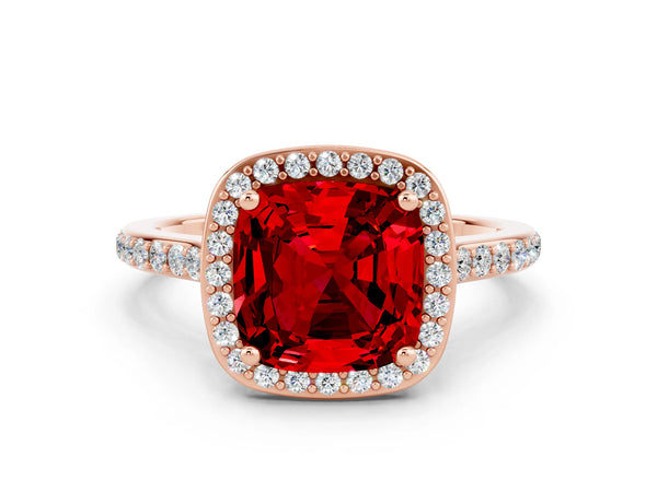 Rose gold Cushion Cut Halo Round Diamond Pavé Band with Four-Prong Setting