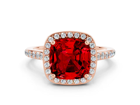 Rose gold Cushion Cut Halo Round Diamond Pavé Band with Four-Prong Setting