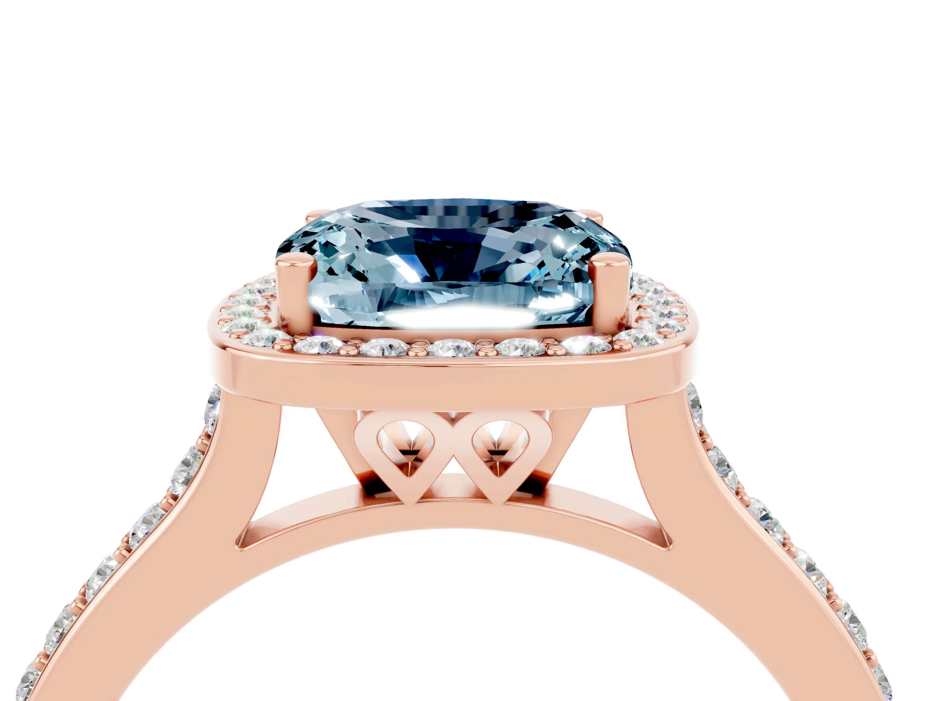 Rose gold Cushion Cut Halo Round Diamond Pavé Band with Four-Prong Setting_4