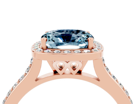 Rose gold Cushion Cut Halo Round Diamond Pavé Band with Four-Prong Setting_4
