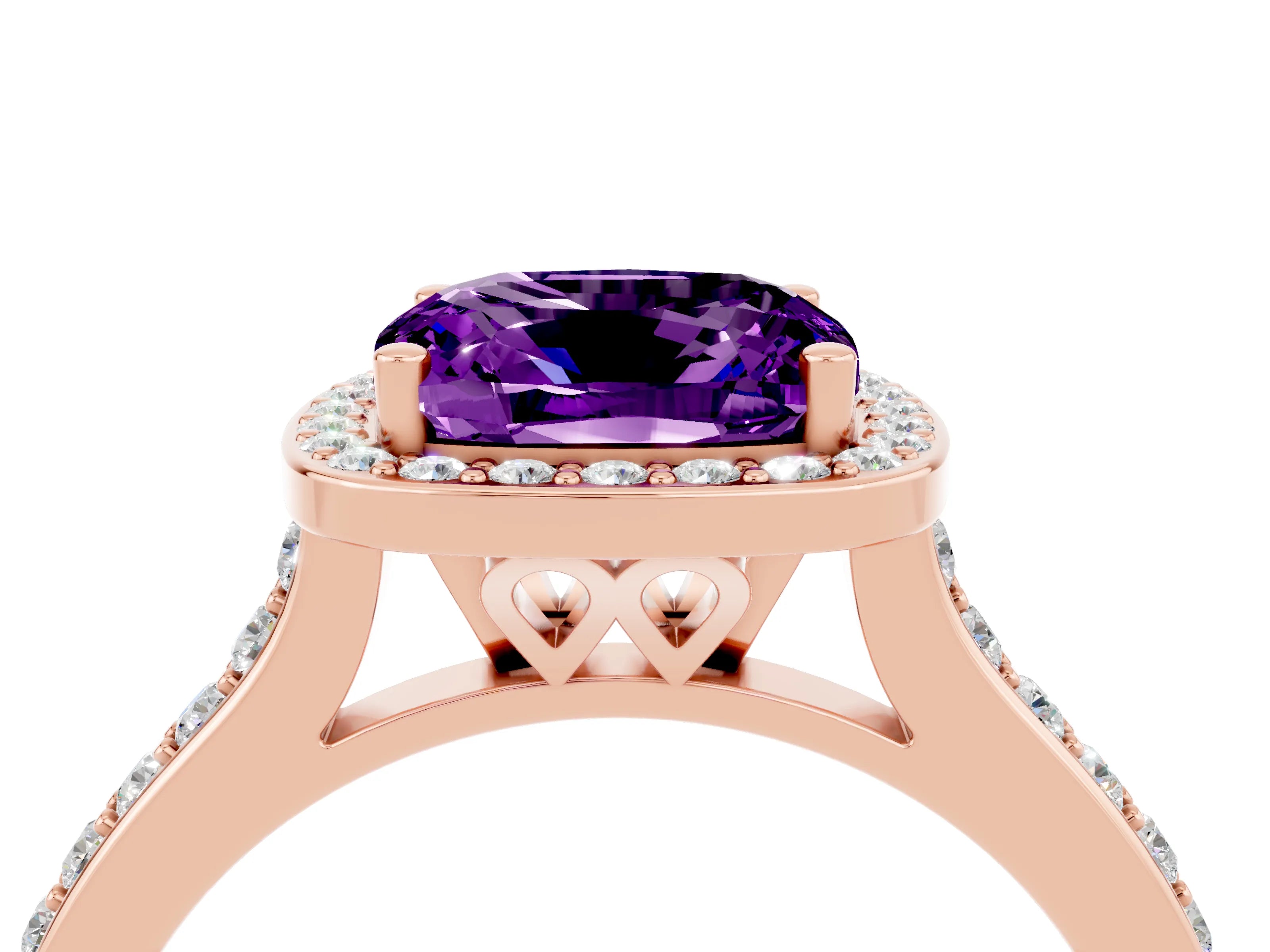Rose gold Cushion Cut Halo Round Diamond Pavé Band with Four-Prong Setting_4