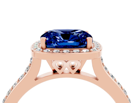 Rose gold Cushion Cut Halo Round Diamond Pavé Band with Four-Prong Setting_4