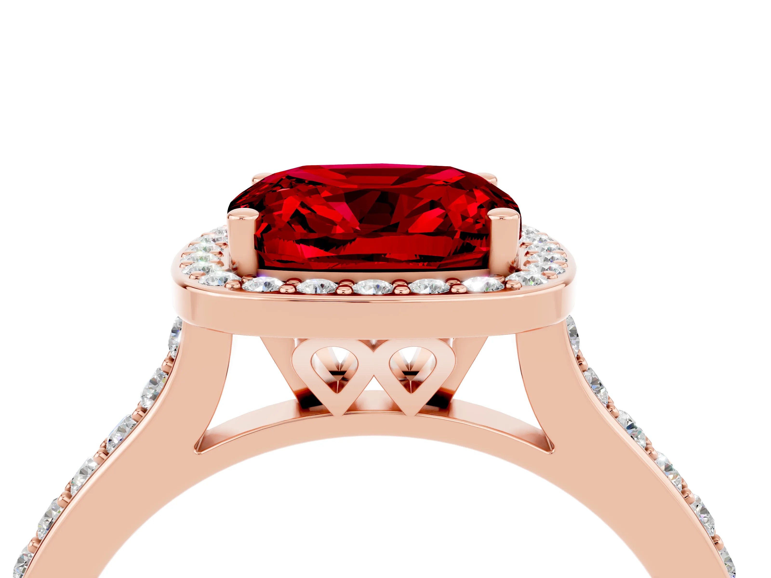 Rose gold Cushion Cut Halo Round Diamond Pavé Band with Four-Prong Setting_4