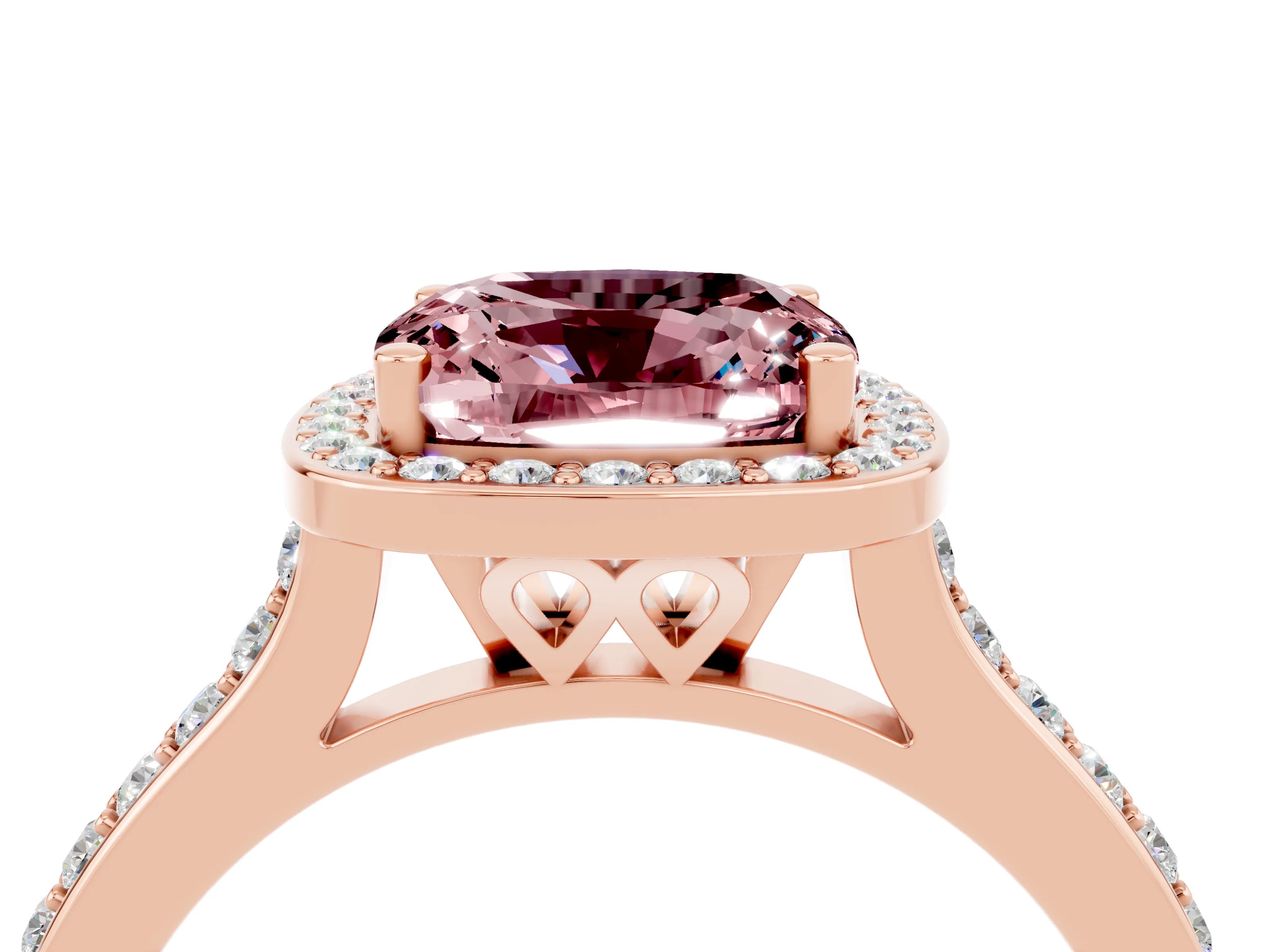 Rose gold Cushion Cut Halo Round Diamond Pavé Band with Four-Prong Setting_4