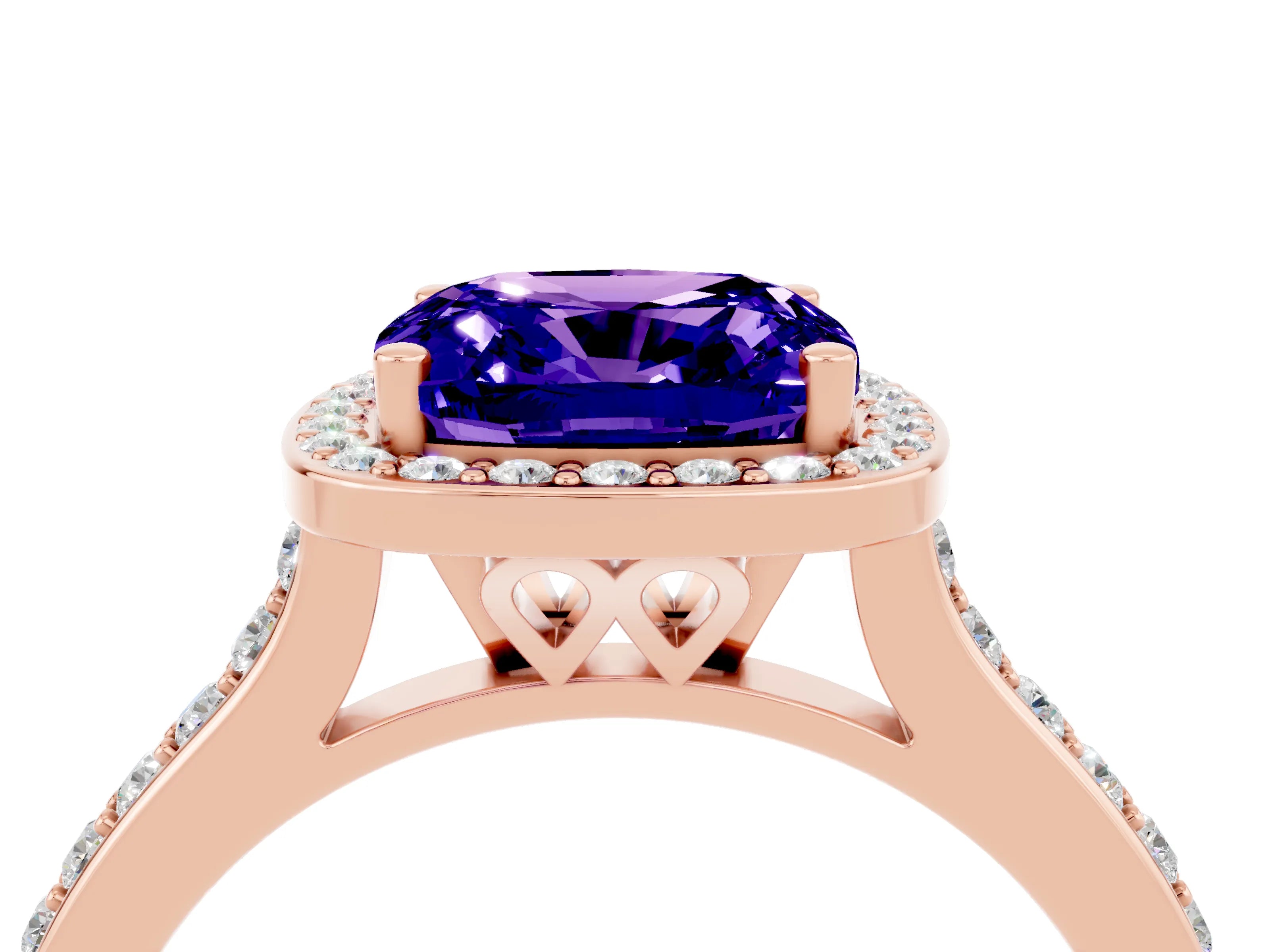 Rose gold Cushion Cut Halo Round Diamond Pavé Band with Four-Prong Setting_4