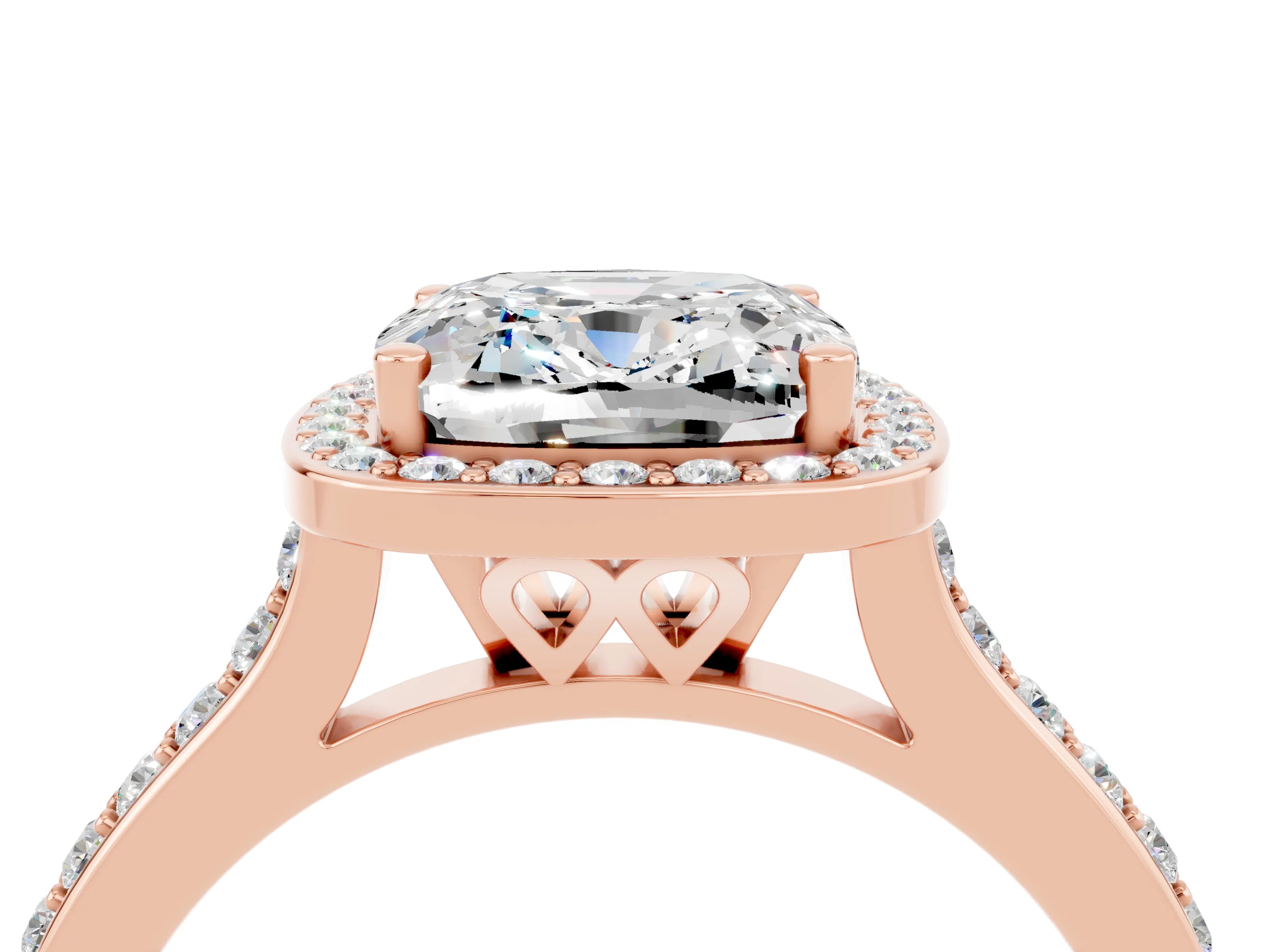 Rose gold Cushion Cut Halo Round Diamond Pavé Band with Four-Prong Setting_4