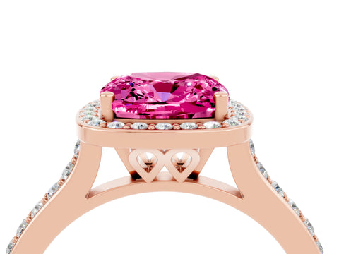 Rose gold Cushion Cut Halo Round Diamond Pavé Band with Four-Prong Setting_4