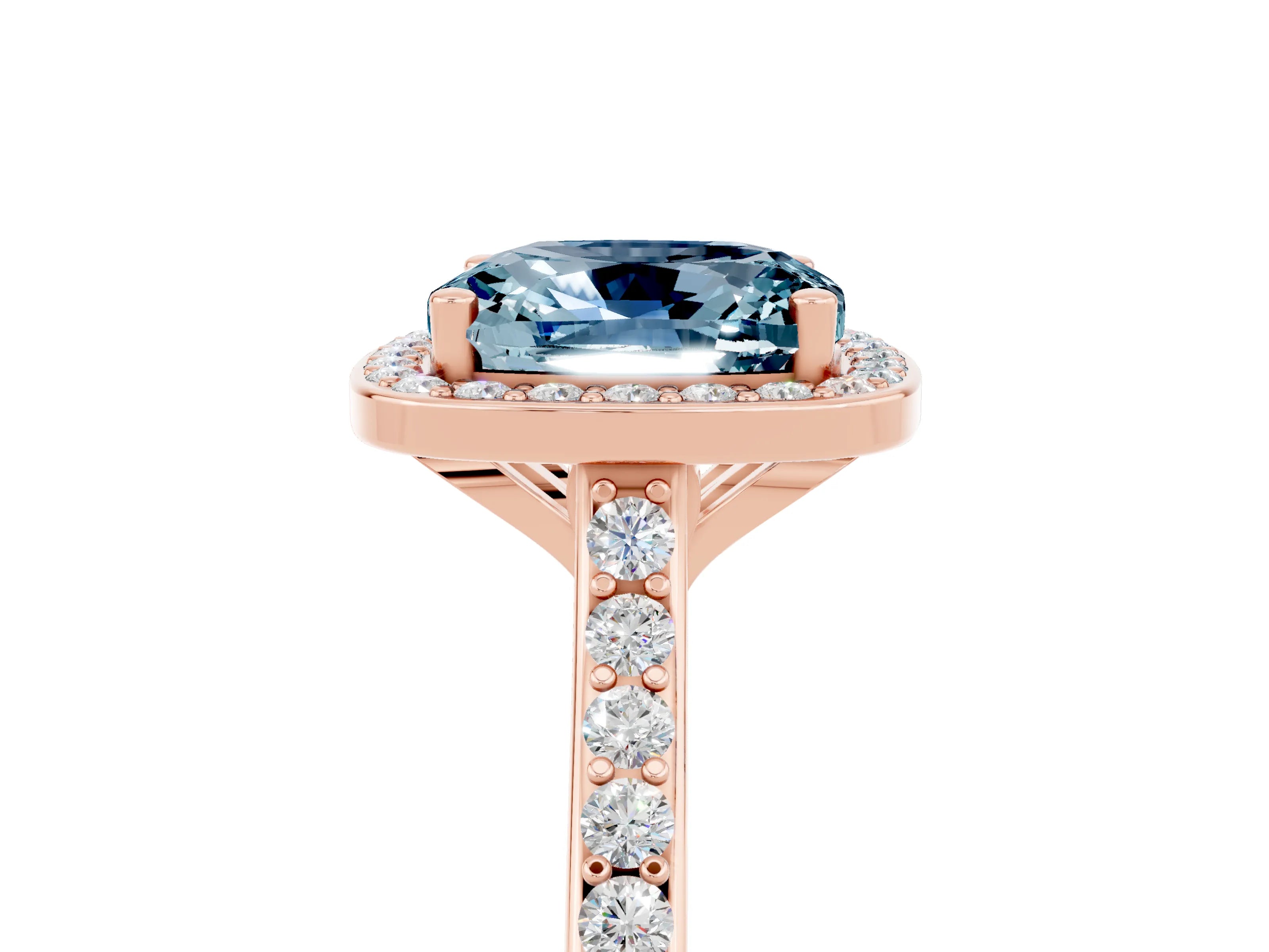 Rose gold Cushion Cut Halo Round Diamond Pavé Band with Four-Prong Setting_5