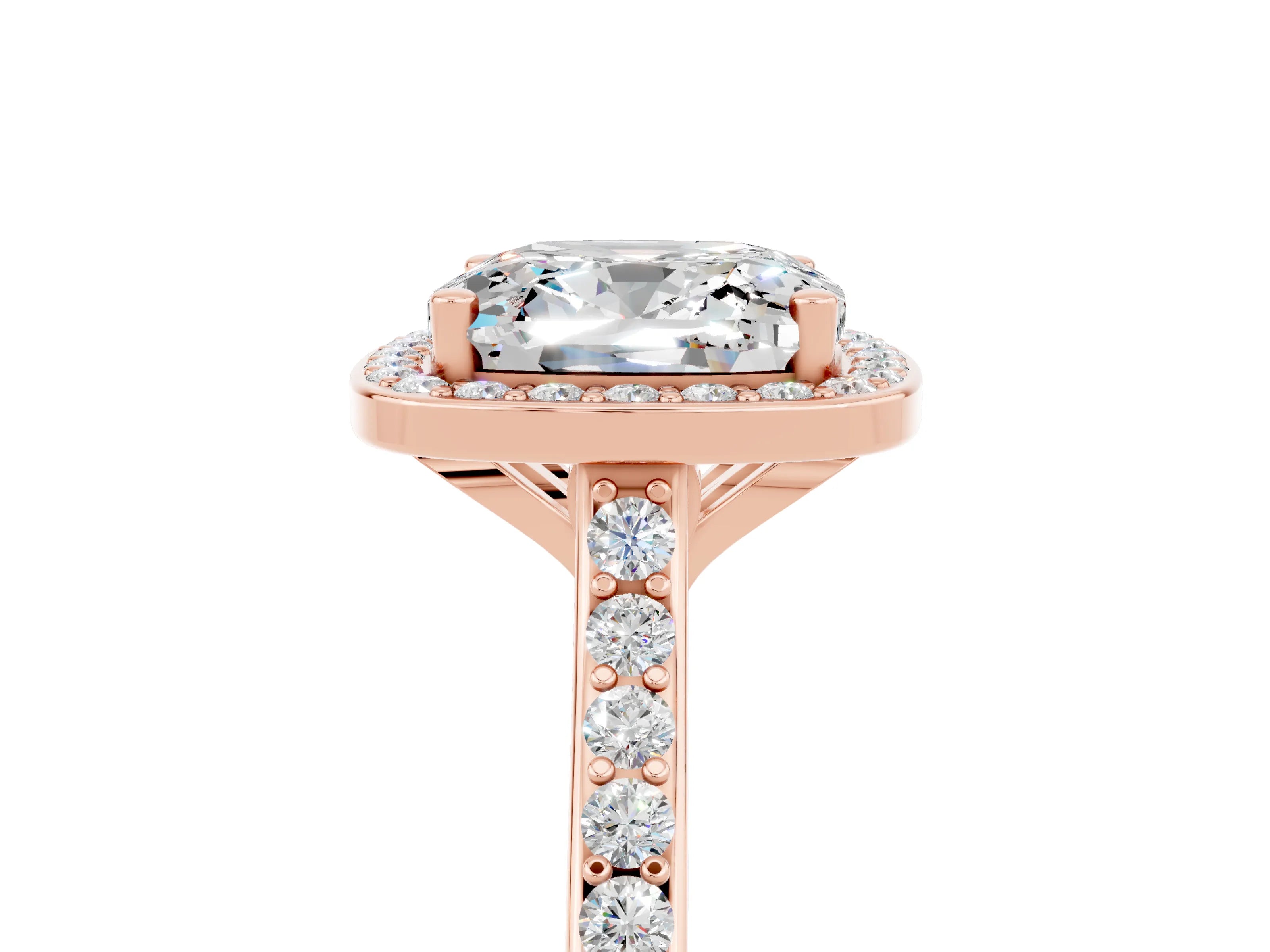 Rose gold Cushion Cut Halo Round Diamond Pavé Band with Four-Prong Setting_5