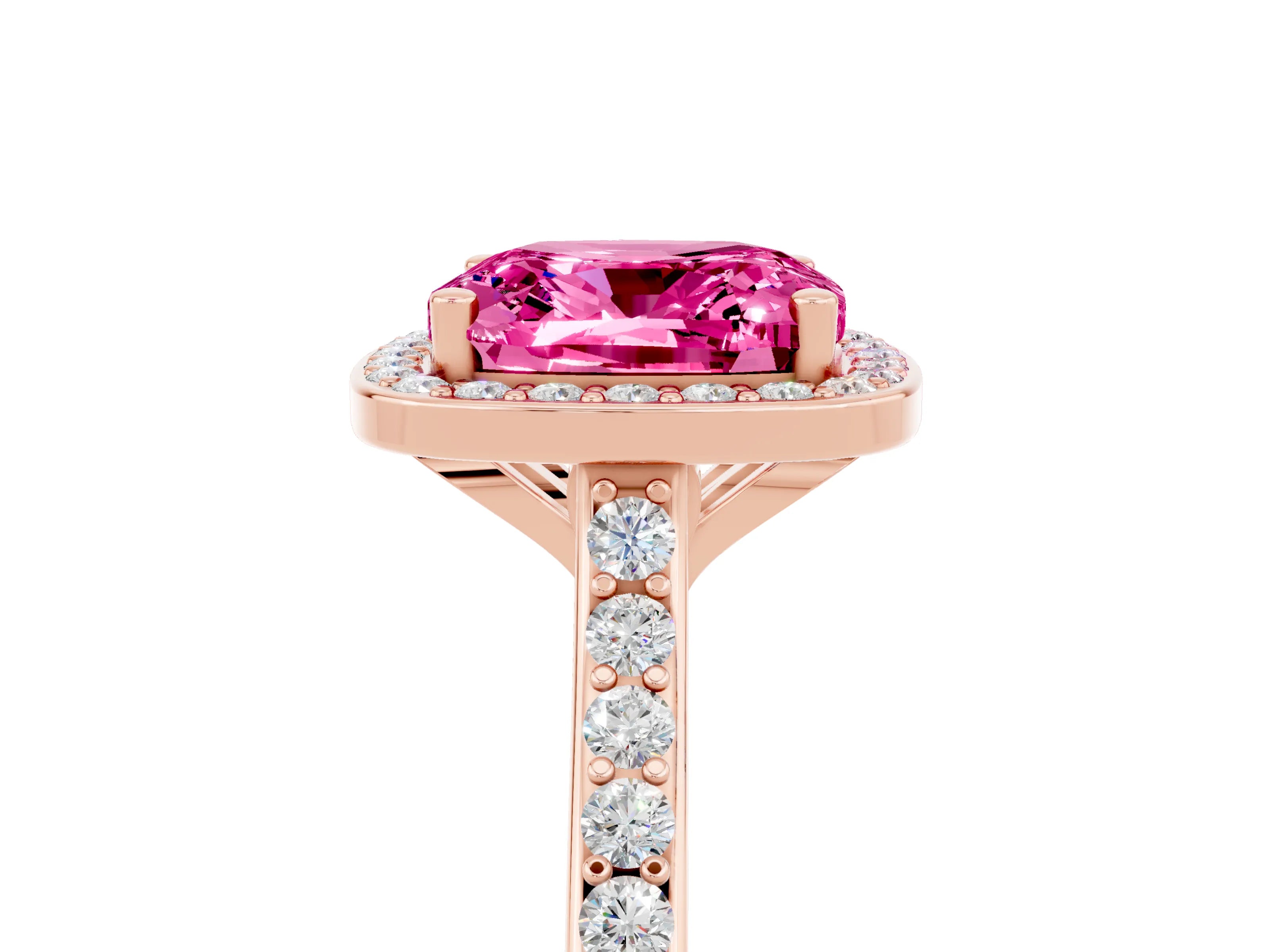 Rose gold Cushion Cut Halo Round Diamond Pavé Band with Four-Prong Setting_5