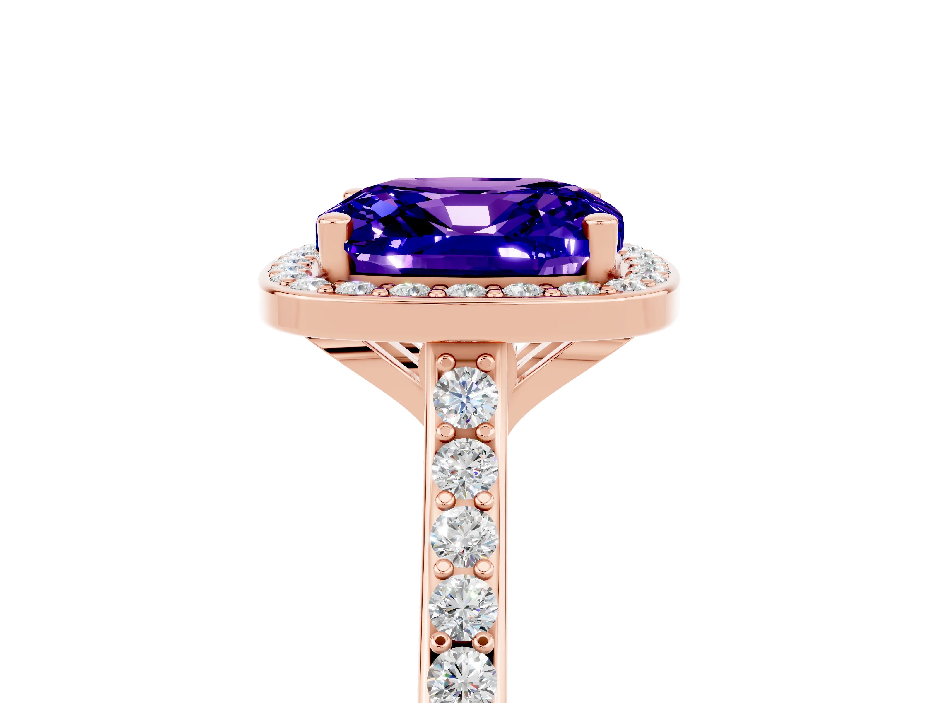 Rose gold Cushion Cut Halo Round Diamond Pavé Band with Four-Prong Setting_5