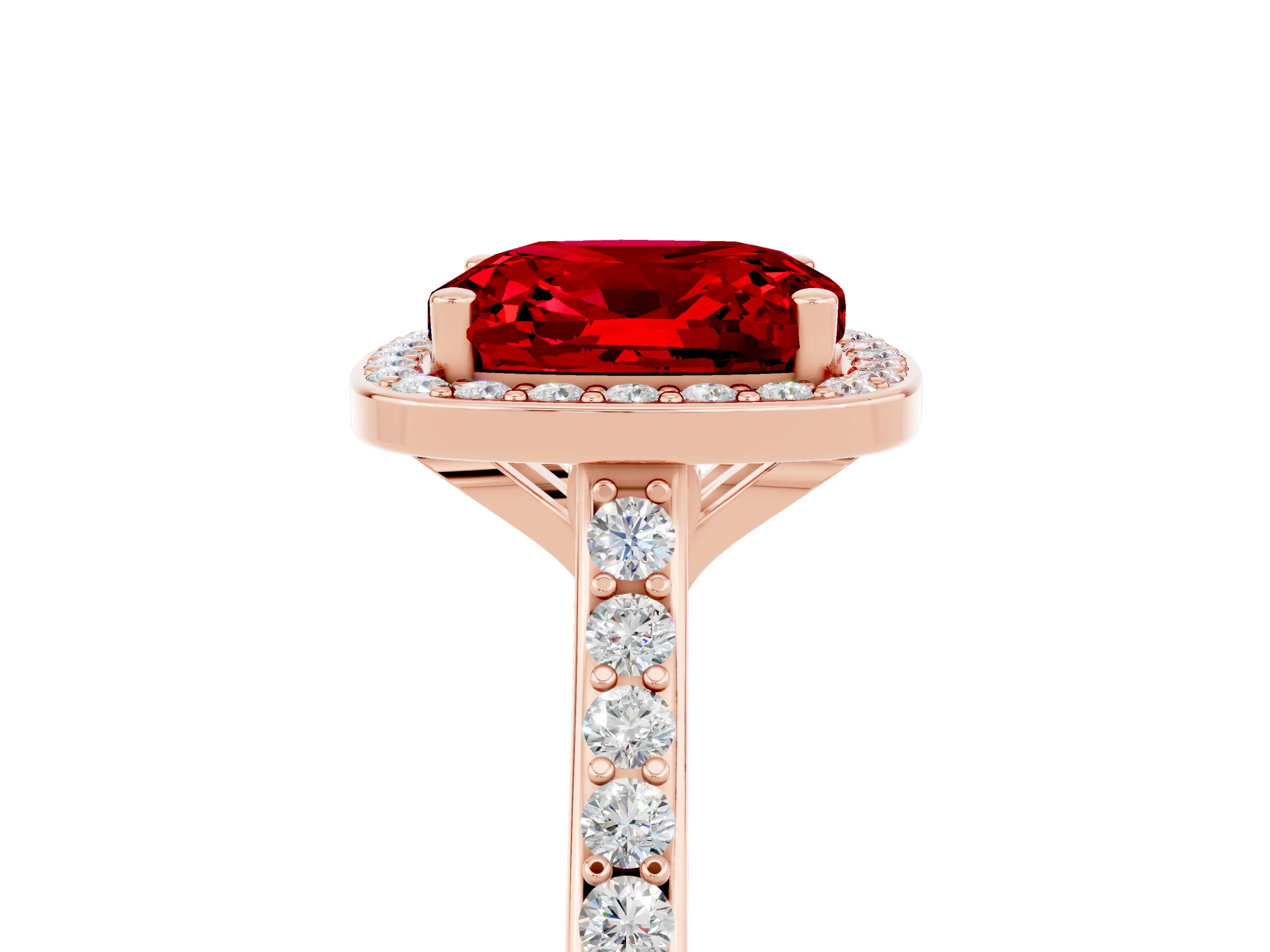 Rose gold Cushion Cut Halo Round Diamond Pavé Band with Four-Prong Setting_5