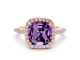 Rose gold Cushion Cut Halo Round Diamond Pavé Band with Four-Prong Setting