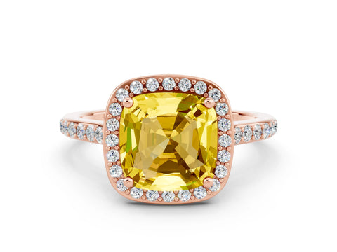 Rose gold Cushion Cut Halo Round Diamond Pavé Band with Four-Prong Setting