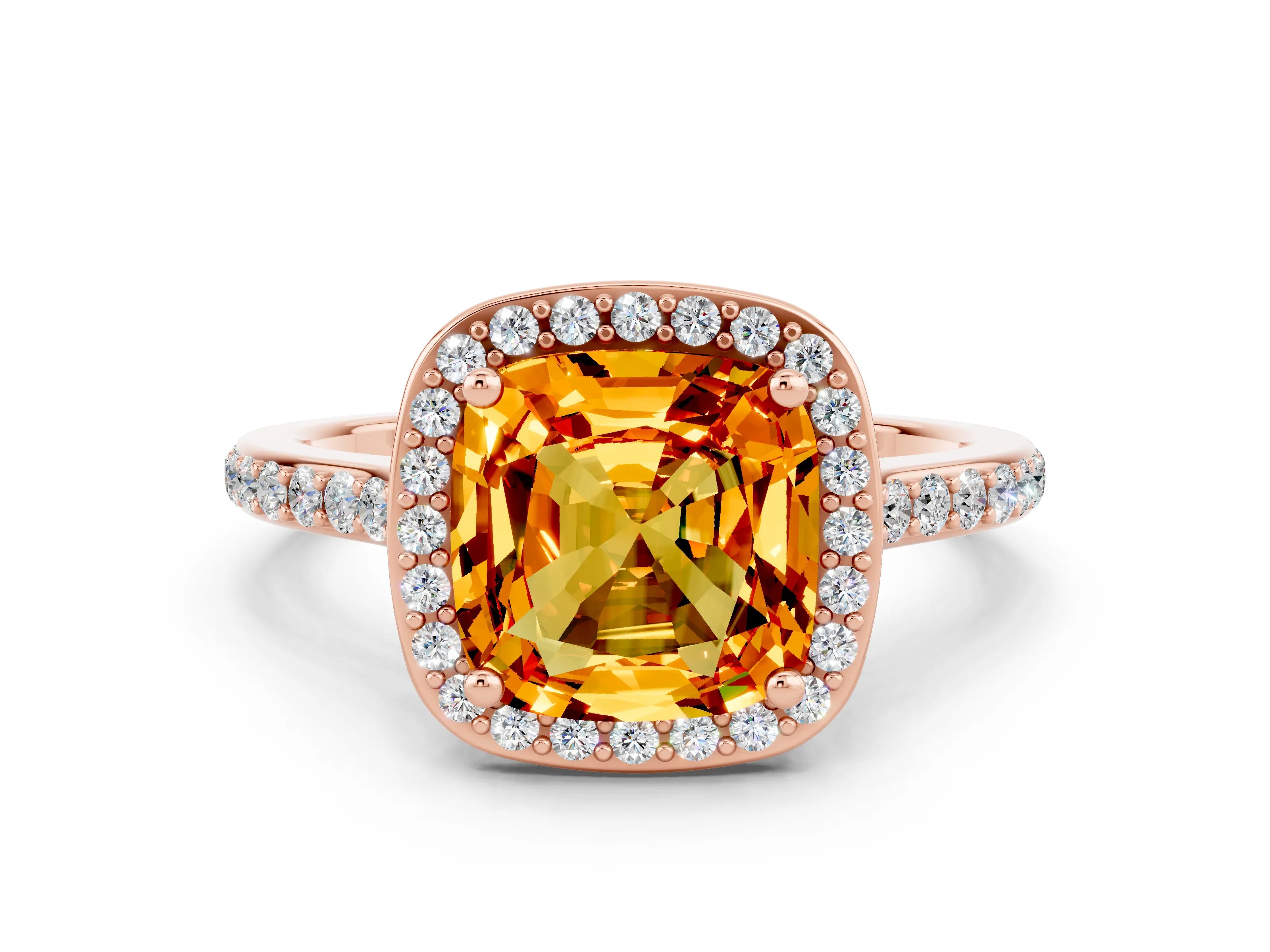 Rose gold Cushion Cut Halo Round Diamond Pavé Band with Four-Prong Setting