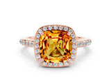 Rose gold Cushion Cut Halo Round Diamond Pavé Band with Four-Prong Setting