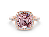 Rose gold Cushion Cut Halo Round Diamond Pavé Band with Four-Prong Setting