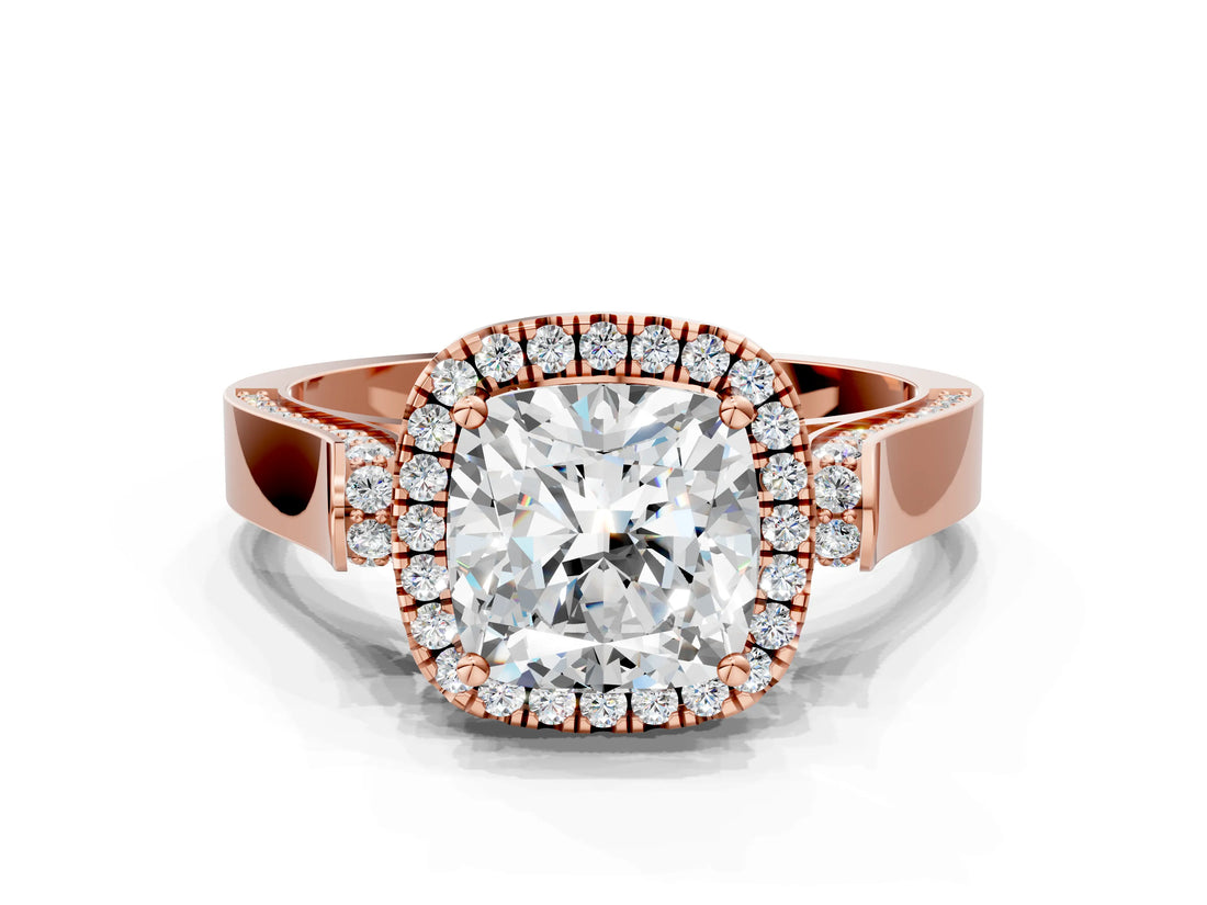 Rose gold Cushion Cut Halo Round Diamond Twist Band with Four-Prong Setting_15