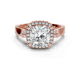 Rose gold Cushion Cut Halo Round Diamond Twist Band with Four-Prong Setting_15