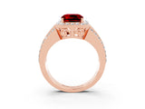 Rose gold Cushion Cut Halo Ruby Ring with Split Shank and Four-Prong Setting_3