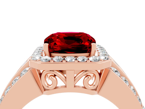 Rose gold Cushion Cut Halo Ruby Ring with Split Shank and Four-Prong Setting_4