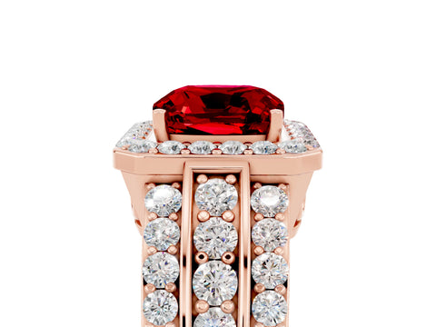 Rose gold Cushion Cut Halo Ruby Ring with Split Shank and Four-Prong Setting_5