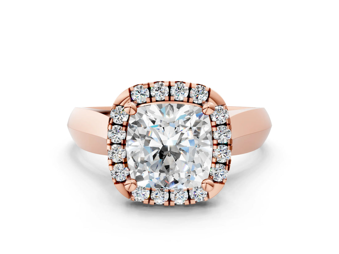 Rose gold Cushion Cut Halo Solitaire Engagement Ring with Square Band and Four-Prong Setting_66