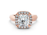 Rose gold Cushion Cut Halo Solitaire Engagement Ring with Square Band and Four-Prong Setting_66