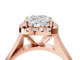 Rose gold Cushion Cut Halo Solitaire Engagement Ring with Square Band and Four-Prong Setting_70