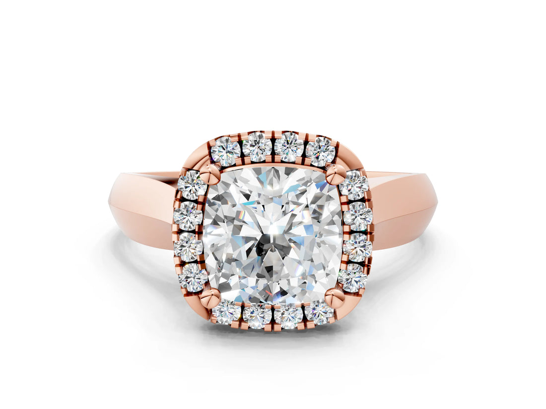 Rose gold Cushion Cut Halo Solitaire Engagement Ring with Square Band and Four-Prong Setting_90