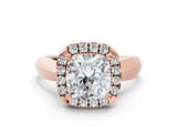 Rose gold Cushion Cut Halo Solitaire Engagement Ring with Square Band and Four-Prong Setting_90