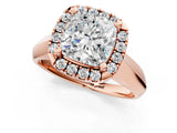 Rose gold Cushion Cut Halo Solitaire Engagement Ring with Square Band and Four-Prong Setting_91