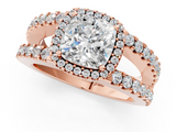 Rose gold Cushion Cut Halo Split Shank Diamond Ring with Four-Prong Setting_62