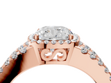 Rose gold Cushion Cut Halo Split Shank Diamond Ring with Four-Prong Setting_65