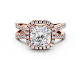 Rose gold Cushion Cut Halo Split Shank Pave Set Ring_66