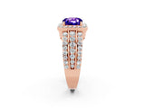 Rose gold Cushion Cut Halo Tanzanite Ring with Split Shank and Four-Prong Setting_2