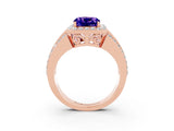 Rose gold Cushion Cut Halo Tanzanite Ring with Split Shank and Four-Prong Setting_3
