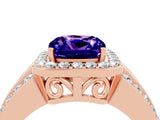 Rose gold Cushion Cut Halo Tanzanite Ring with Split Shank and Four-Prong Setting_4
