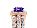 Rose gold Cushion Cut Halo Tanzanite Ring with Split Shank and Four-Prong Setting_5