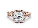 Rose gold Cushion Cut Halo Twisted Band Four-Prong Ring_33