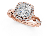 Rose gold Cushion Cut Halo Twisted Band Four-Prong Ring_34