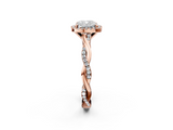 Rose gold Cushion Cut Halo Twisted Band Four-Prong Ring_35