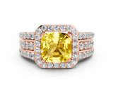 Rose gold Cushion Cut Halo Yellow Sapphire Ring with Split Shank and Four-Prong Setting_24
