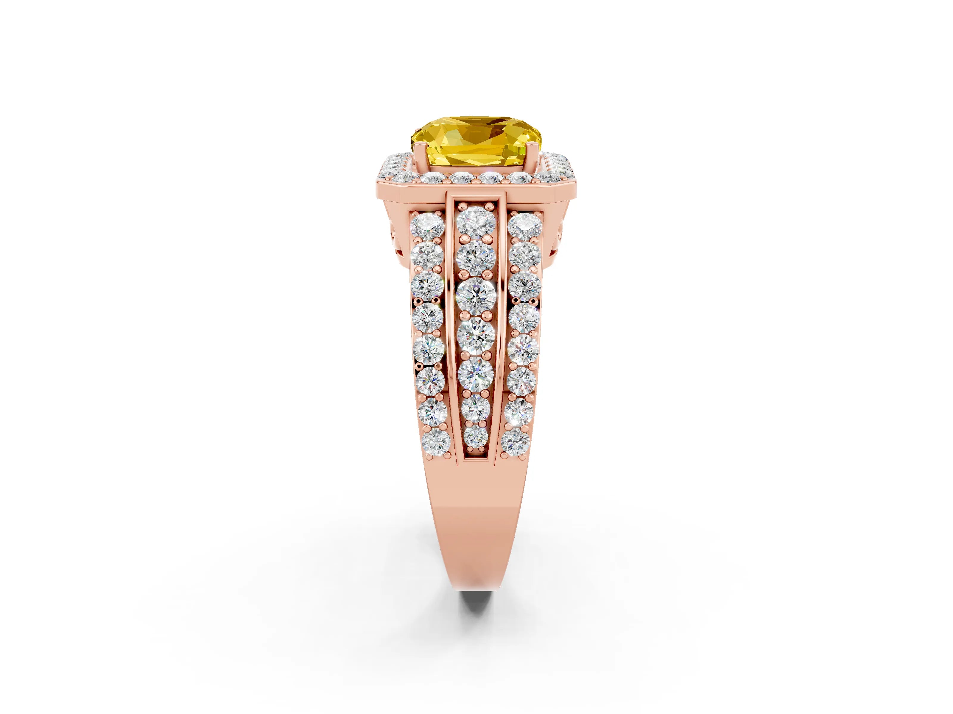 Rose gold Cushion Cut Halo Yellow Sapphire Ring with Split Shank and Four-Prong Setting_26