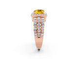 Rose gold Cushion Cut Halo Yellow Sapphire Ring with Split Shank and Four-Prong Setting_26
