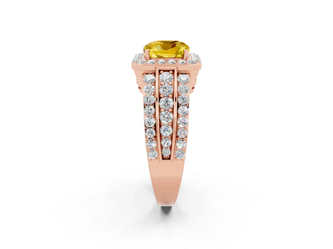 Rose gold Cushion Cut Halo Yellow Sapphire Ring with Split Shank and Four-Prong Setting_26