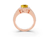 Rose gold Cushion Cut Halo Yellow Sapphire Ring with Split Shank and Four-Prong Setting_27